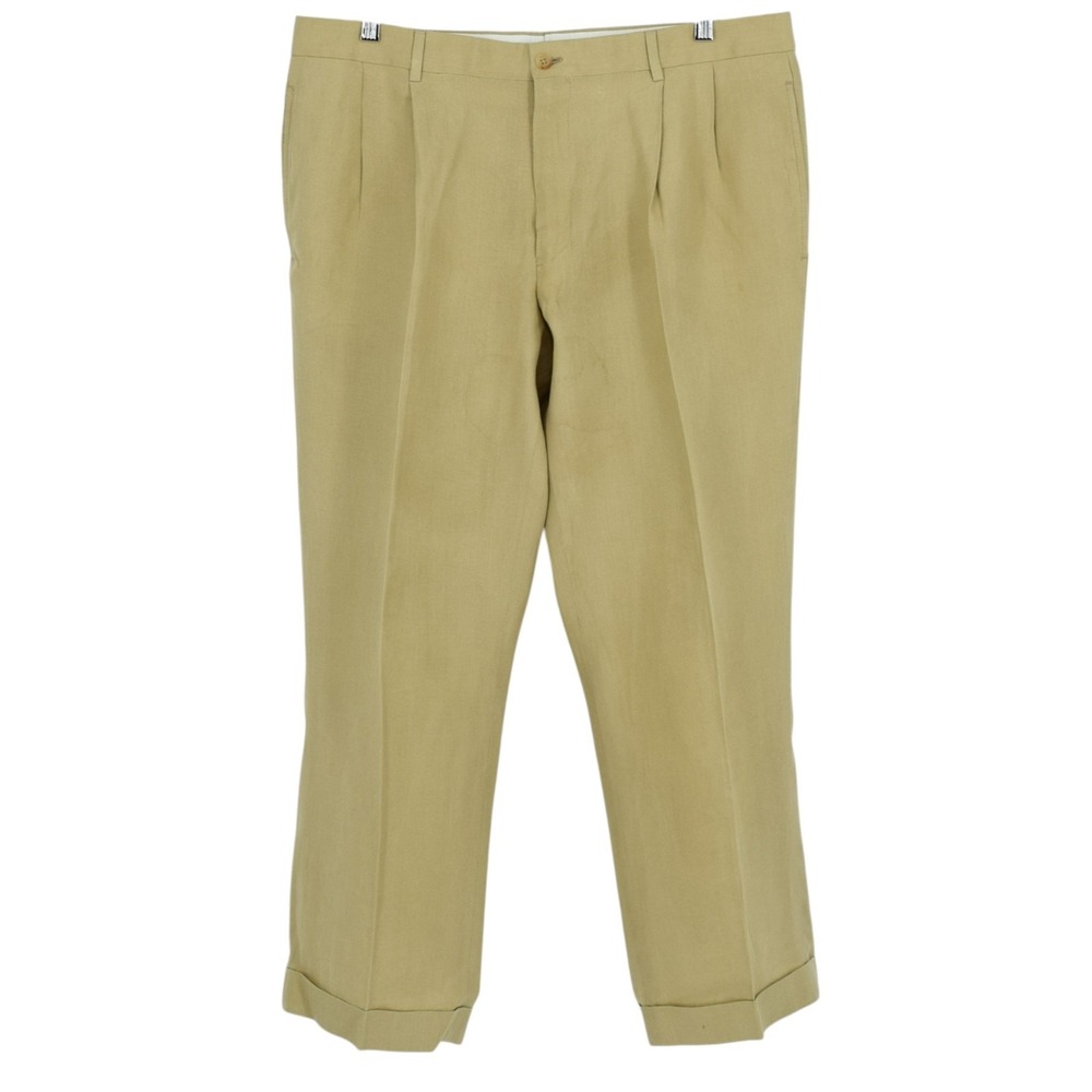 Polo Ralph Lauren Mens Double Pleated Linen Pants 36 x 28 Beige Italian Trousers